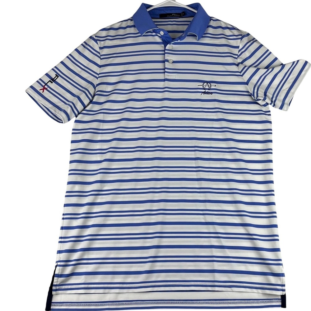 RLX Ralph‎ Lauren Polo Shirt Mens Medium (M) Blue White Striped Adios Golf Logo